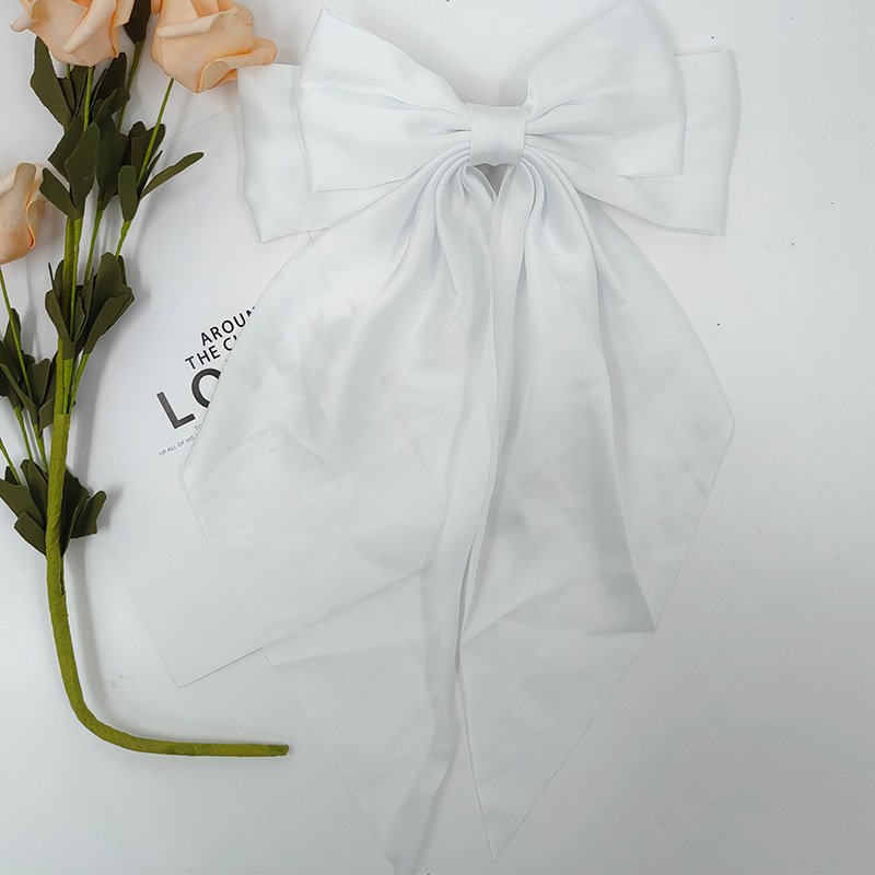 Luxury Elegant Silk Fabric Long Bow Girls Hair Clips Accessories Bowknot Ribbon Hairpin Pink Satin Bow Hairgrips For Women