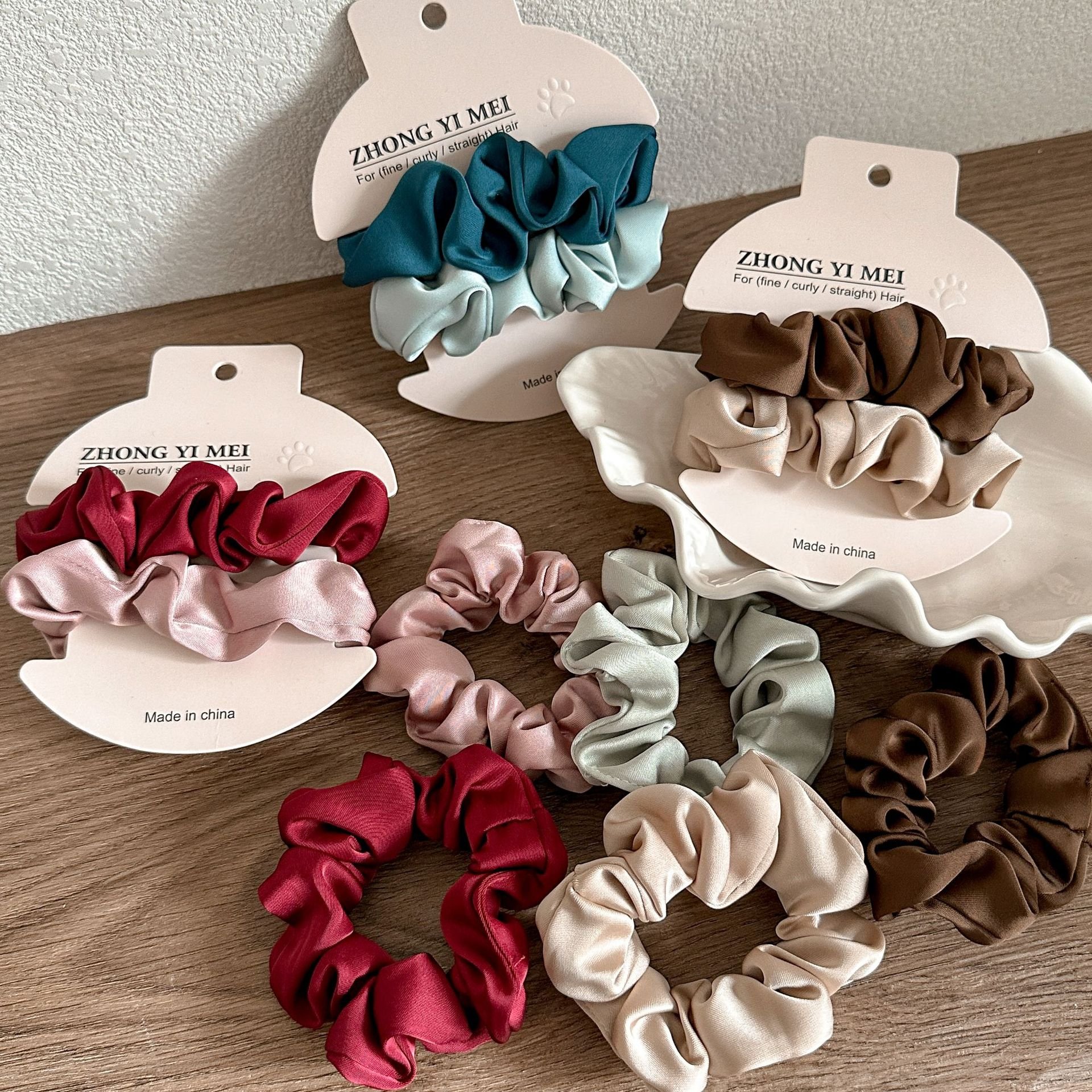 2pcs/set Elegant Simple Solid Color Hair Ties Hair Band Girls Women Extra Satin Silk Scrunchies