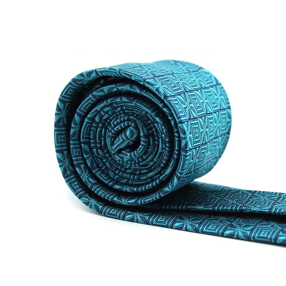 Long Neck Tie 8.5CM Business Chinese Wholesale Shengzhou Handmade Woven Geometric Peacock Blue Tall Men Extra Long Silk Necktie