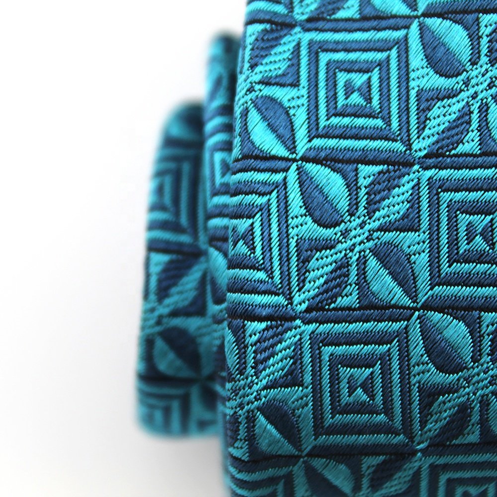 Long Neck Tie 8.5CM Business Chinese Wholesale Shengzhou Handmade Woven Geometric Peacock Blue Tall Men Extra Long Silk Necktie