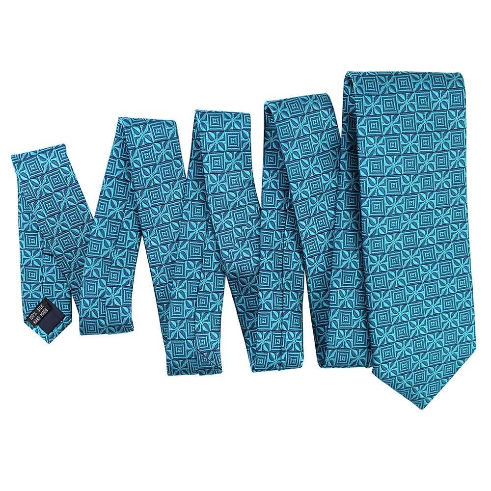 Long Neck Tie 8.5CM Business Chinese Wholesale Shengzhou Handmade Woven Geometric Peacock Blue Tall Men Extra Long Silk Necktie