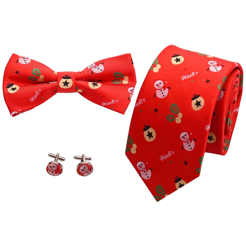 YiLi Polyester Woven Xmas Christmas Mens Cufflinks Set Tie
