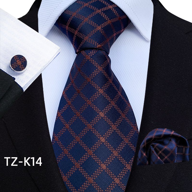 Fashion Men Business Brown Blue Yellow Tie Set Tie And Cufflink Gift Set Silk Necktie With Handkerchief For Men Wedding