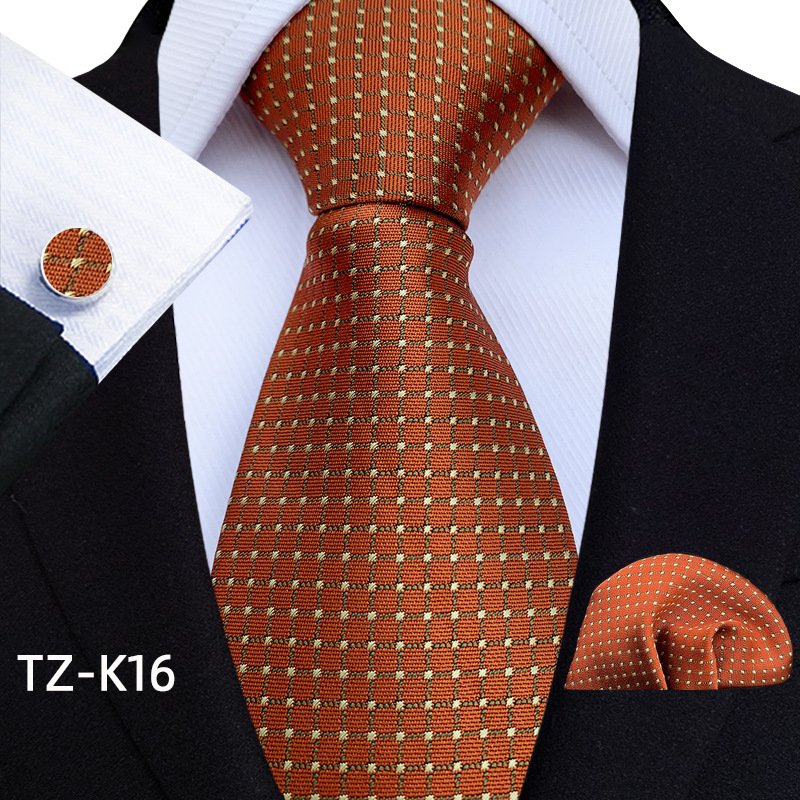 Fashion Men Business Brown Blue Yellow Tie Set Tie And Cufflink Gift Set Silk Necktie With Handkerchief For Men Wedding