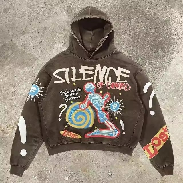 custom logo Manufacturers Cotton French Terry Hooded Streetwear Acid wash Casual Oversize Pullover Graphic printing Puff Hoodies