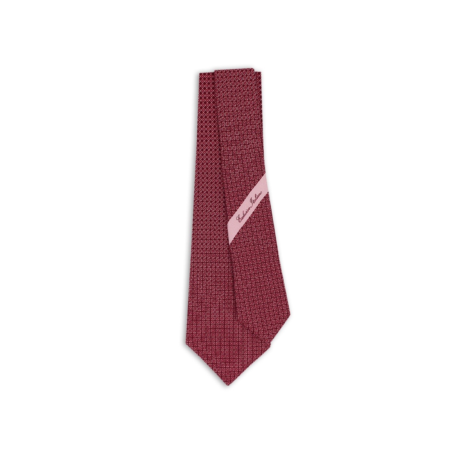 Elegant Italian Seven Fold Neckties - Printed Twill 100% Silk Benevento Ruby Red - Elevate Your Look with Style