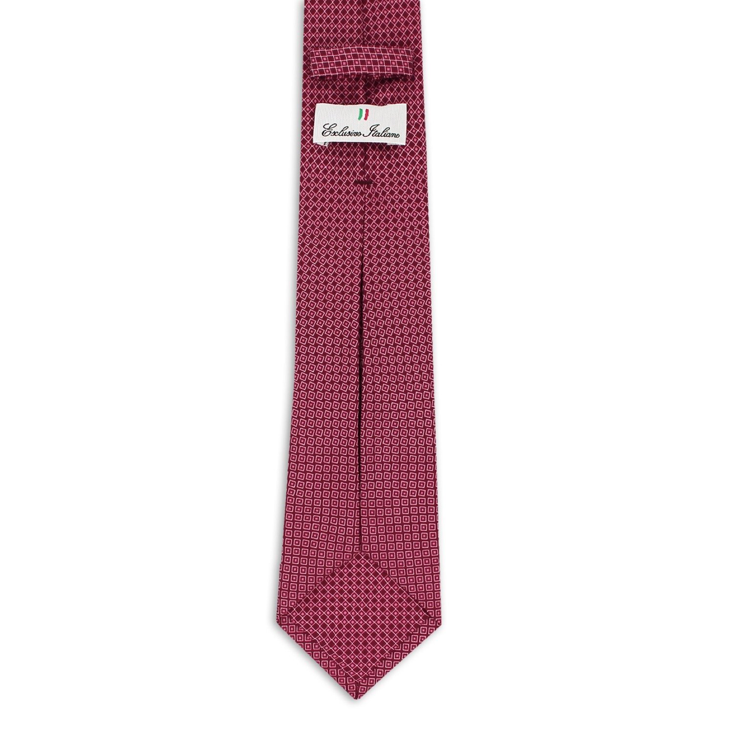 Elegant Italian Seven Fold Neckties - Printed Twill 100% Silk Benevento Ruby Red - Elevate Your Look with Style