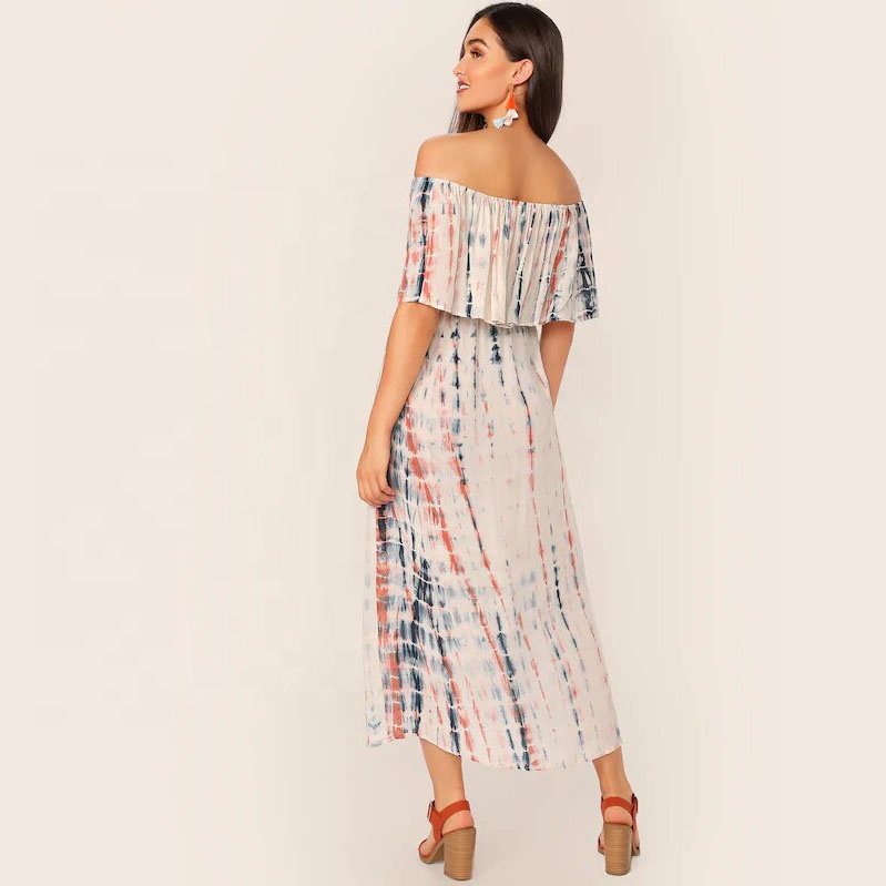 Women's Wear Summer Off Shoulder Dress Ladies Wear Summer Tie dye Dress Women's Tie dye Kaftan