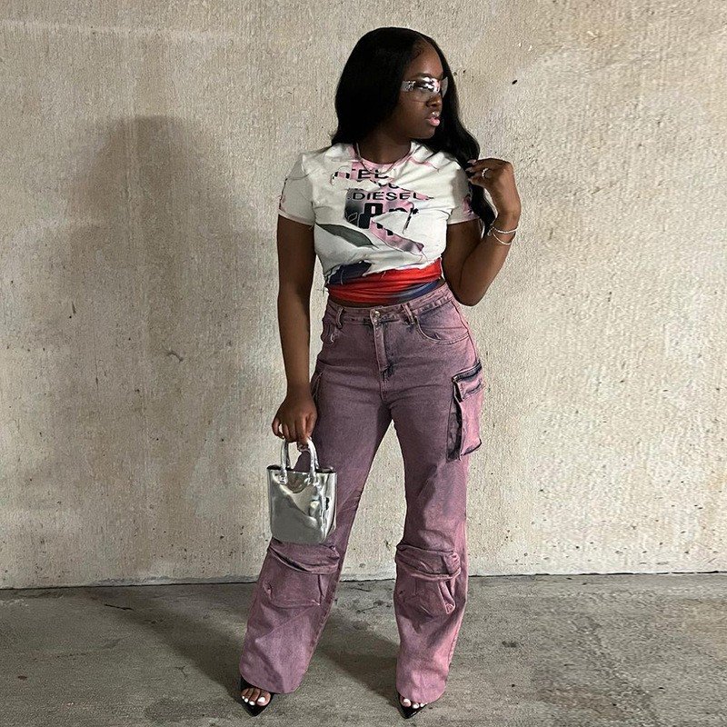 Liu Ming Spring 2023 Women s Clothing Retro High Waist Multi Pocket Cargo Pants Casual Trouser