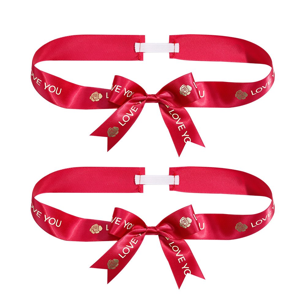 Factory satin bow ribbon with elastic ribbon bows for gift custom pre made stretch ribbon with bow for boxes packing