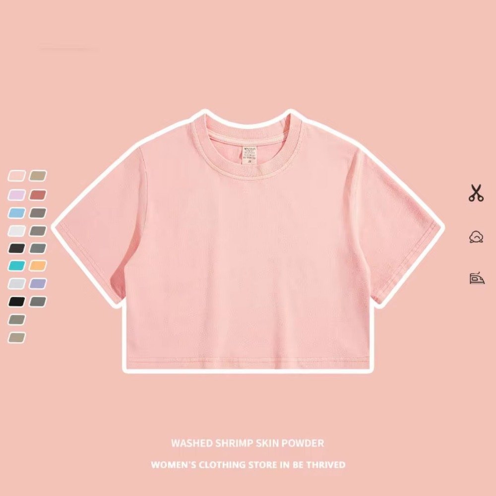 Custom Printing Cotton Oversize Vintage Lose Fitting Crop Top T Shirts Athletic Spandex Baby Pink Gym Cropped Tee Tshirt Women