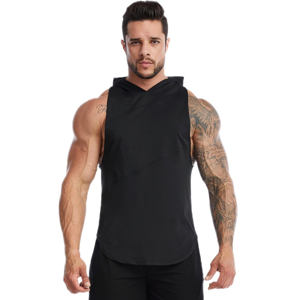 Sportswear vest men's summer loose plus size sleeveless fitness wear sweat running hooded basketball Tank Tops