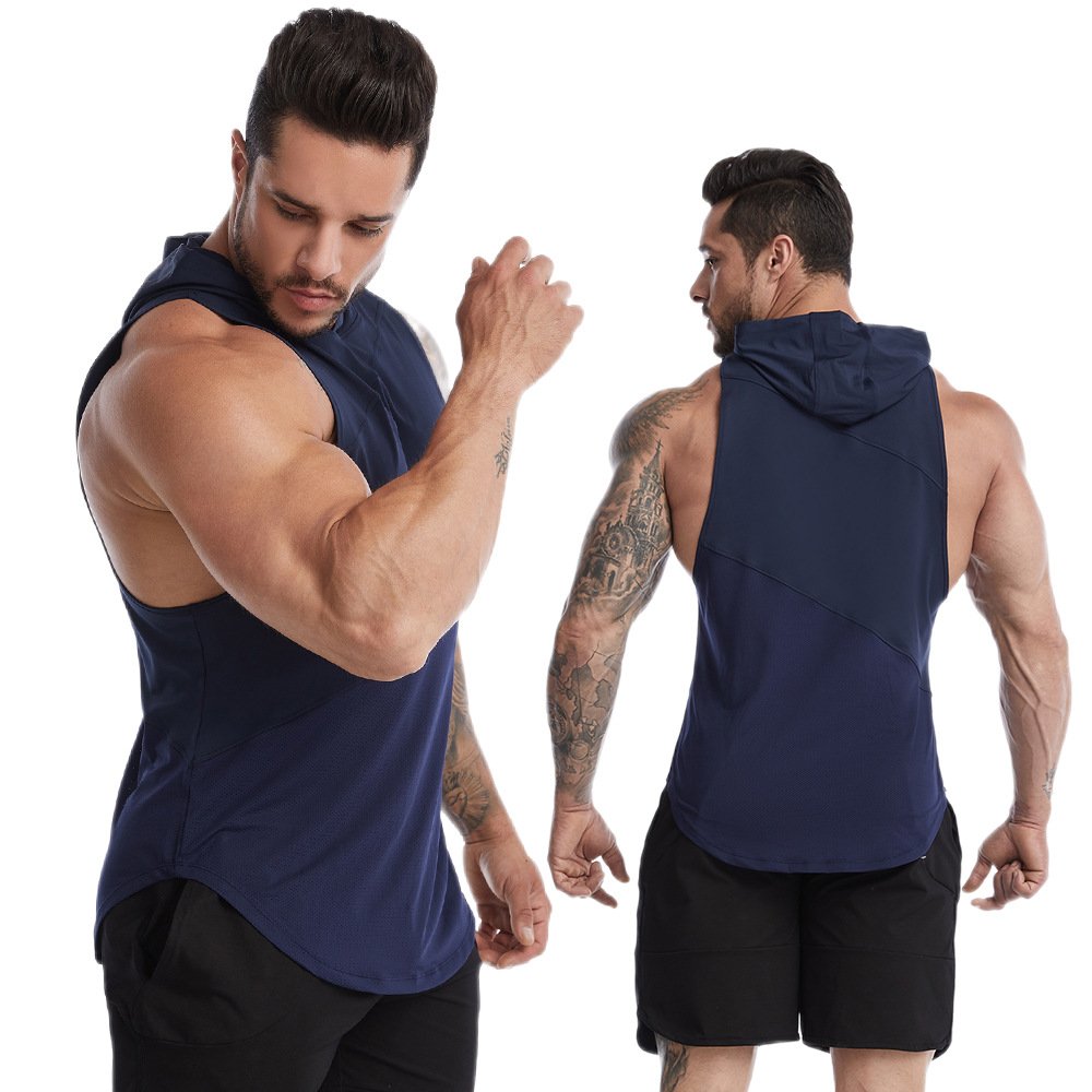 Sportswear vest men's summer loose plus size sleeveless fitness wear sweat running hooded basketball Tank Tops