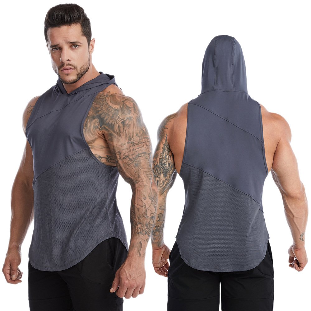 Sportswear vest men's summer loose plus size sleeveless fitness wear sweat running hooded basketball Tank Tops