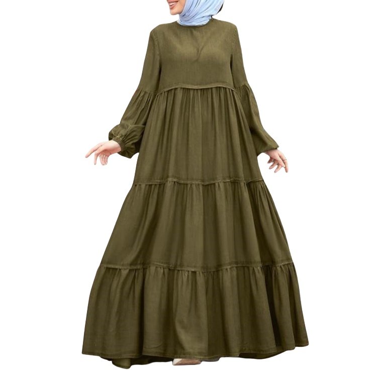 Muslim women's ruffled loose modest dress indonesia dress islamic clothing islamic woman dress