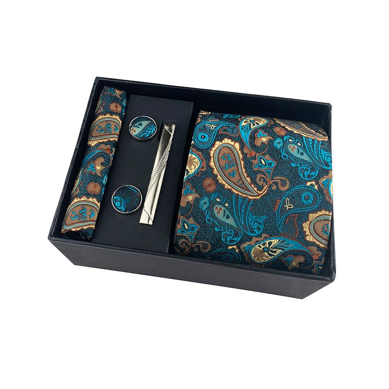 Wholesale Microfiber Polyester Necktie Handkerchief Cufflinks Clip Hot Sale Gift Box Classic Fashion Tie For Men