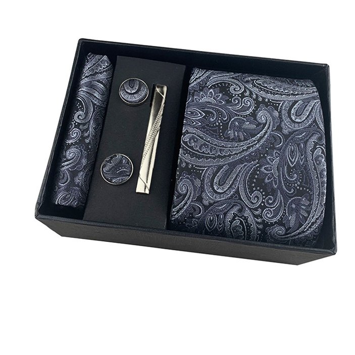 Wholesale Microfiber Polyester Necktie Handkerchief Cufflinks Clip Hot Sale Gift Box Classic Fashion Tie For Men