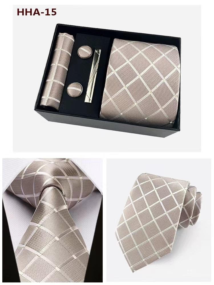 Wholesale Microfiber Polyester Necktie Handkerchief Cufflinks Clip Hot Sale Gift Box Classic Fashion Tie For Men