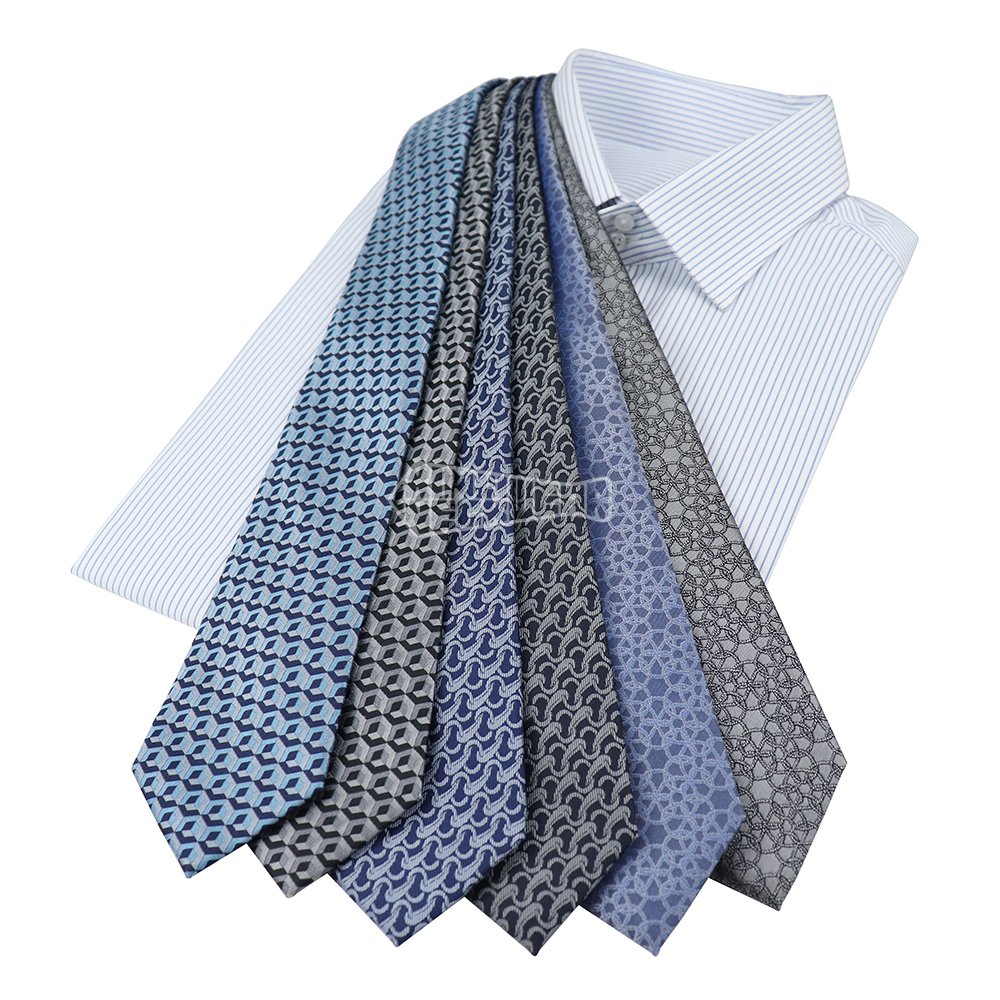 Custom Business Necktie Design Blue Gold Black Silk Houndstooth Geometric Tie For Man Wedding