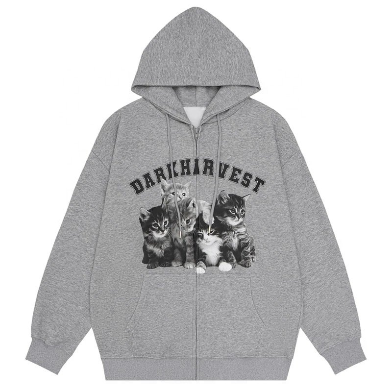 Hot sell custom men's screen printed zip up sweatshirt crop pullover 500 gsm women zip up hoodie