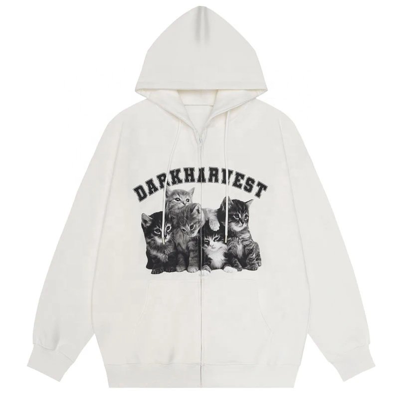 Hot sell custom men's screen printed zip up sweatshirt crop pullover 500 gsm women zip up hoodie