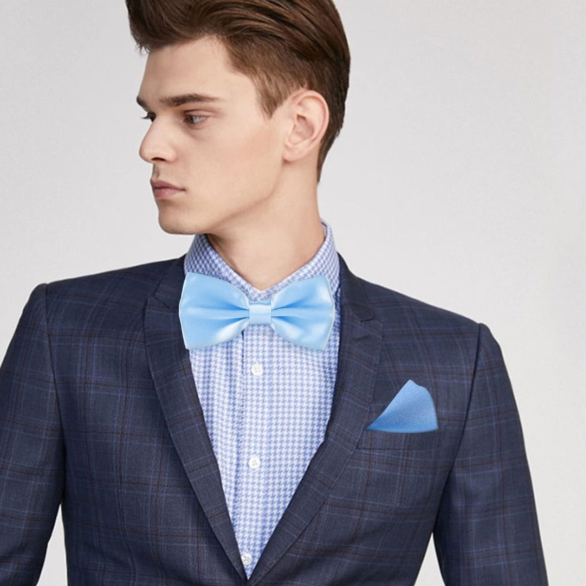 100% Pure Silk Weave Woven Jacquard Blue Satin Bowtie,Customization For Men Classic Bowties