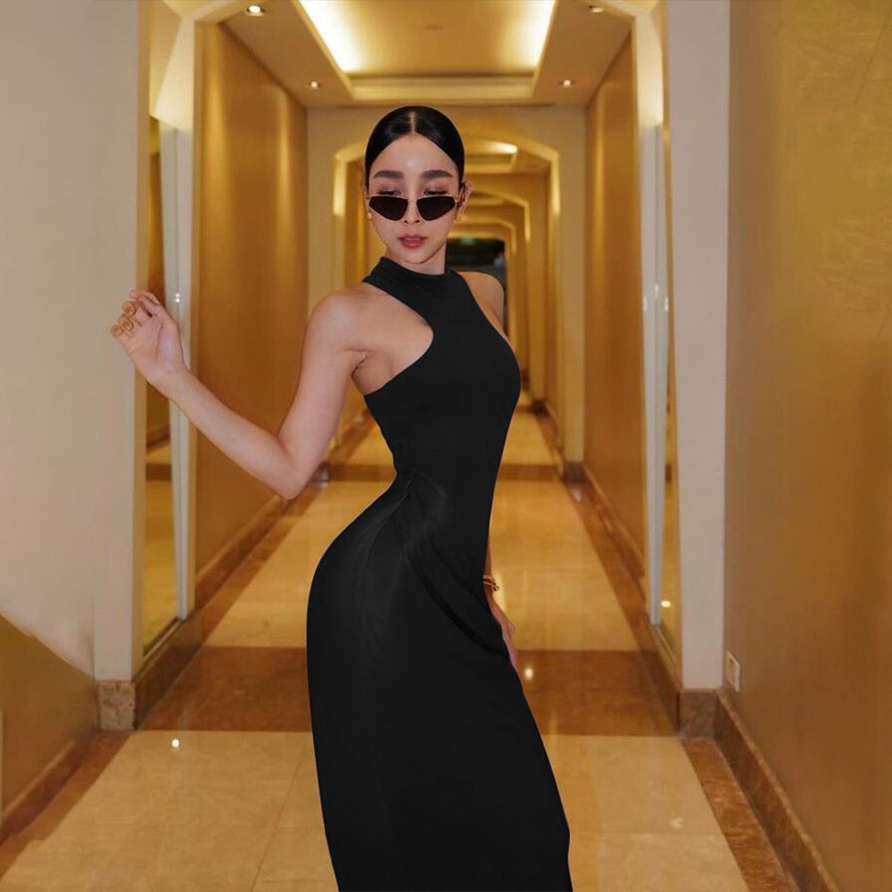Hot Selling Women's Dress Round Neck Sleeveless Slim Fit Patchwork Long Skirt Elegant Hollow Out Dress