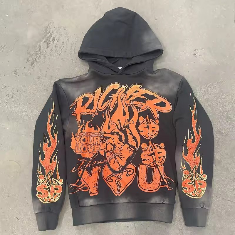 OEM custom logo fashion spray plus size Streetwear Digital printing graphic hoodie heavyweight oversize Hoodie & sweatshirts Men