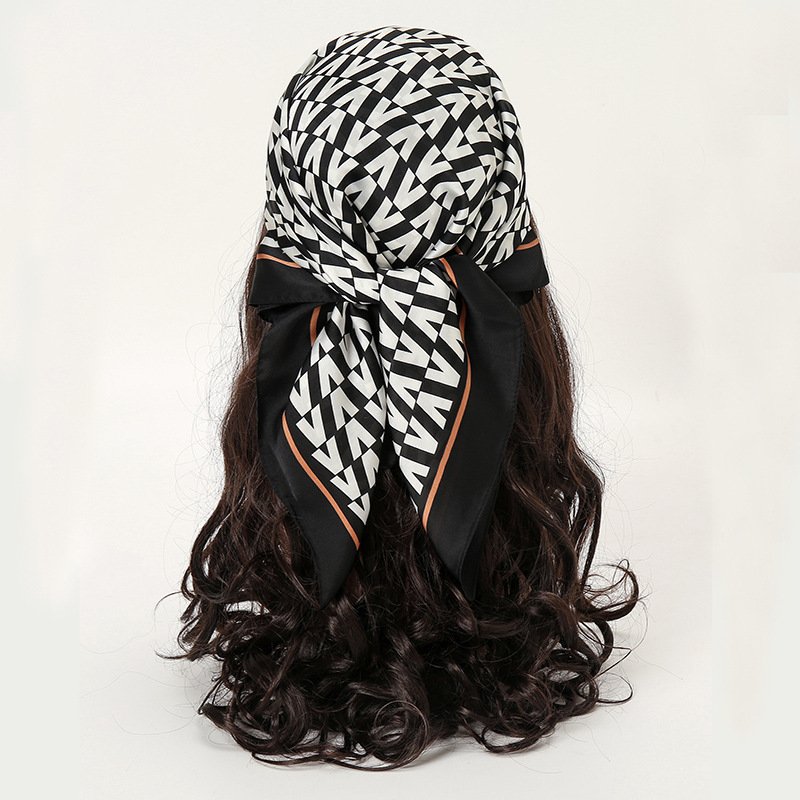 Newest Classic Plaid Pattern Silk Small Square Scarf For Women Stylish Lattice Neckerchief 60*60cm Silk Hair Tie Scarves
