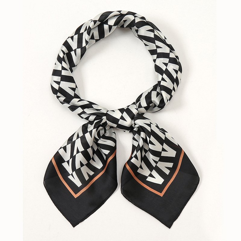 Newest Classic Plaid Pattern Silk Small Square Scarf For Women Stylish Lattice Neckerchief 60*60cm Silk Hair Tie Scarves
