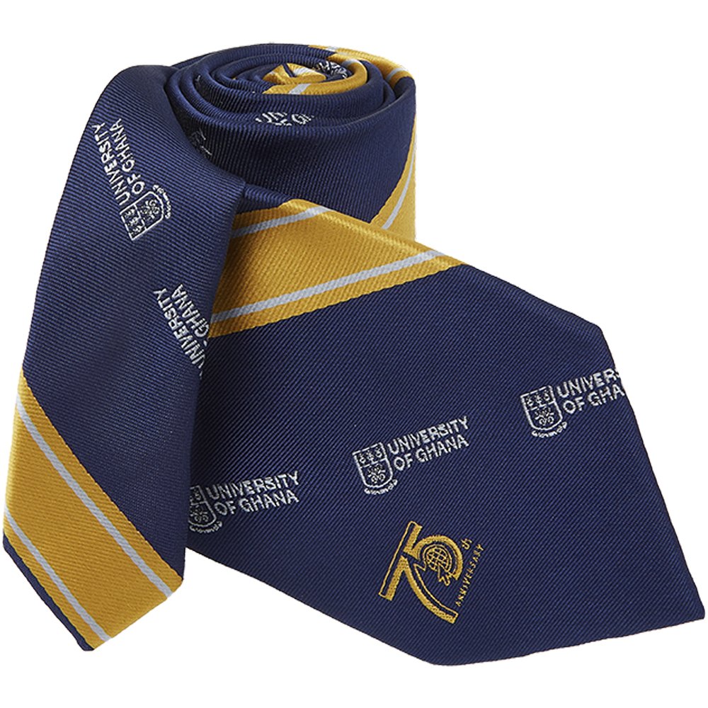 Custom Made School Tie Logo Of 75th Anniversary Univrsity Of Ghana Yellow Stripe Necktie Microfiber Jacquard Neck Ties