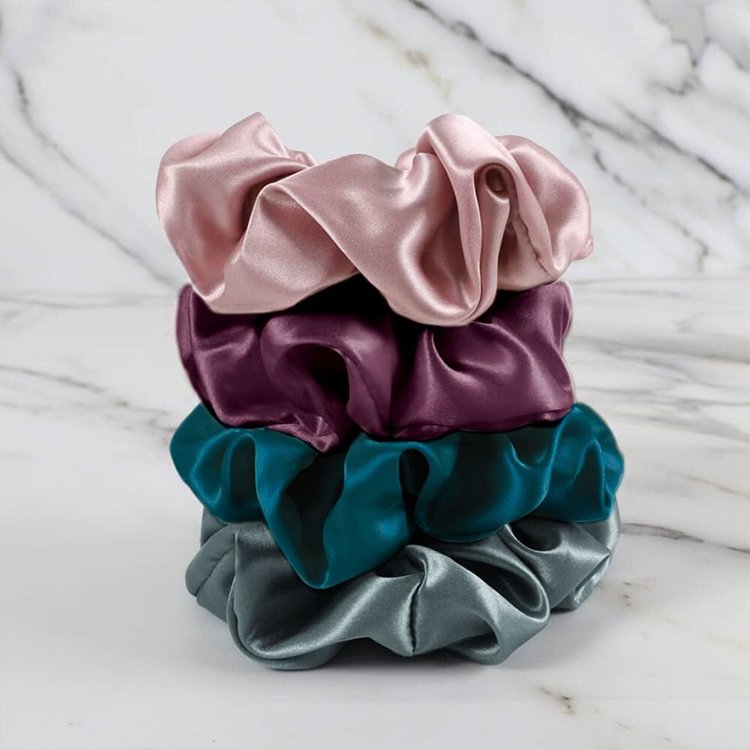 wholesale custom logo label skinny 100% satin hair tie elastic large silk satin hair scrunchies for women