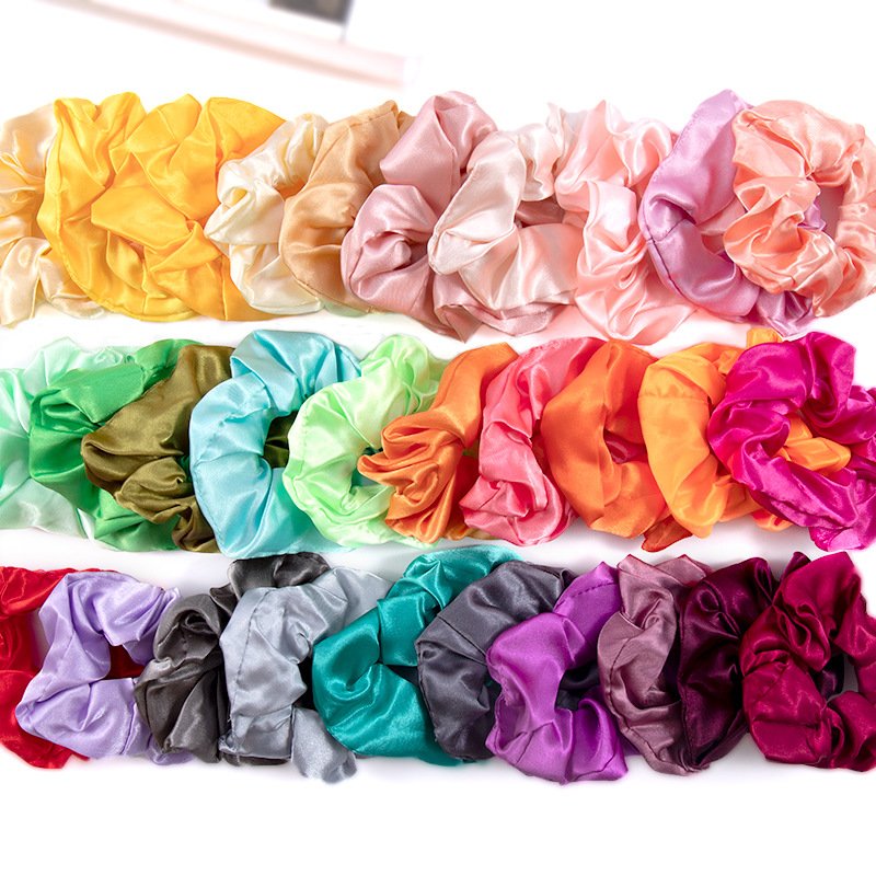 wholesale custom logo label skinny 100% satin hair tie elastic large silk satin hair scrunchies for women