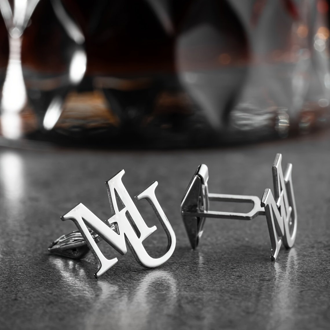 Custom Made Diy English Letter Cufflinks Stainless Steel Silvery Cufflinks For Men