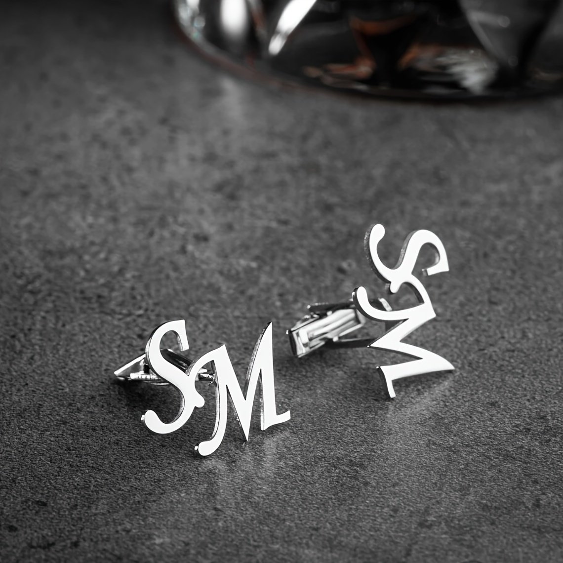 Custom Made Diy English Letter Cufflinks Stainless Steel Silvery Cufflinks For Men