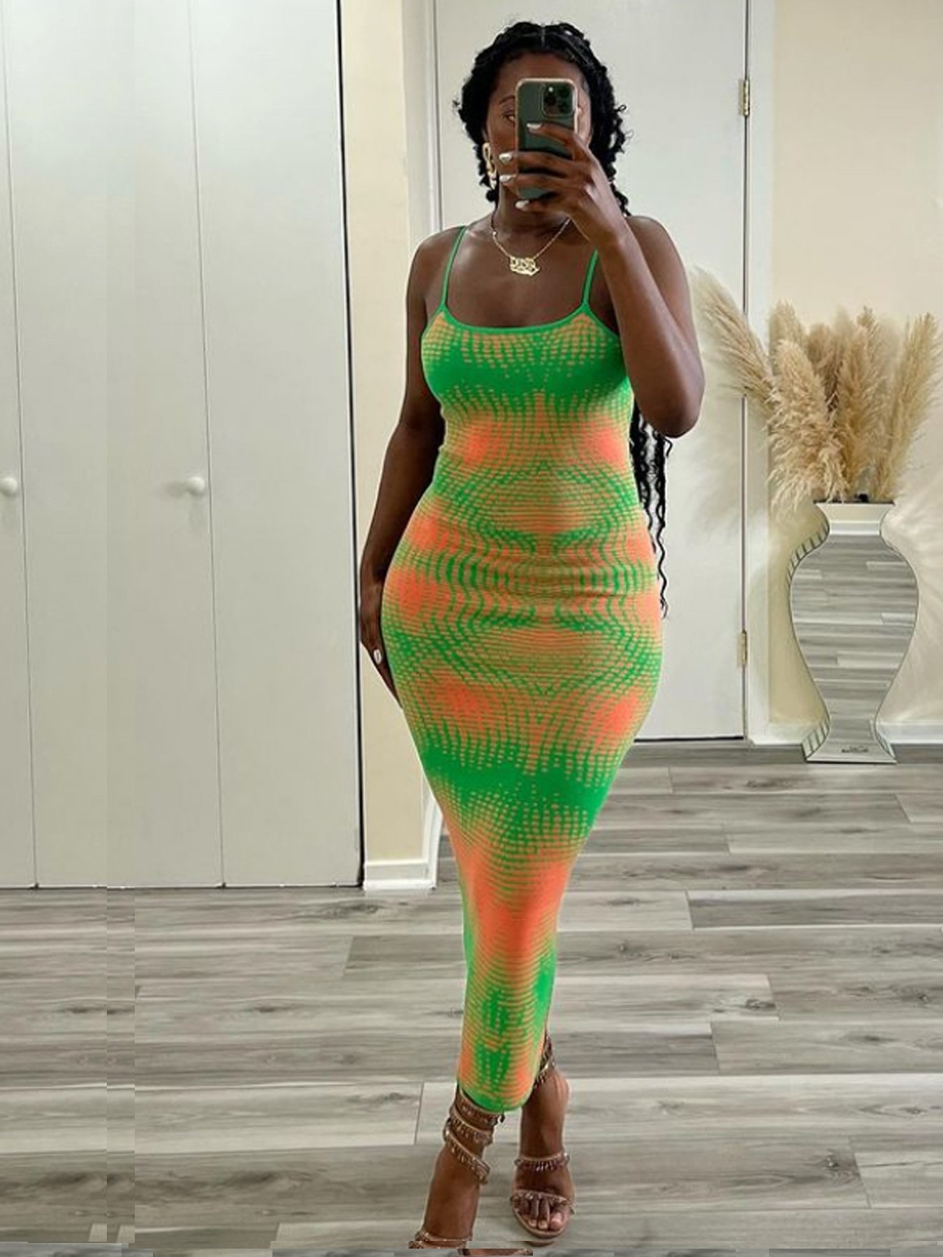 Kilig Summer Wholesale Sexy Midi Dresses Casual Sleeveless Bodycon Slim Fit Tie Dye Long Dresses Women