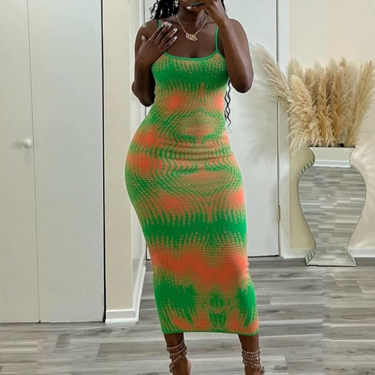 Kilig Summer Wholesale Sexy Midi Dresses Casual Sleeveless Bodycon Slim Fit Tie Dye Long Dresses Women