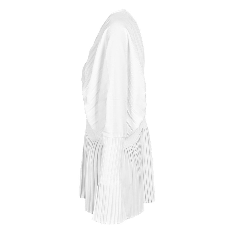 Design Sense Elegant Style Slim Top Autumn New V-neck Waist Tie Heavy Work Pleated Flare Sleeve High Waist Shirt