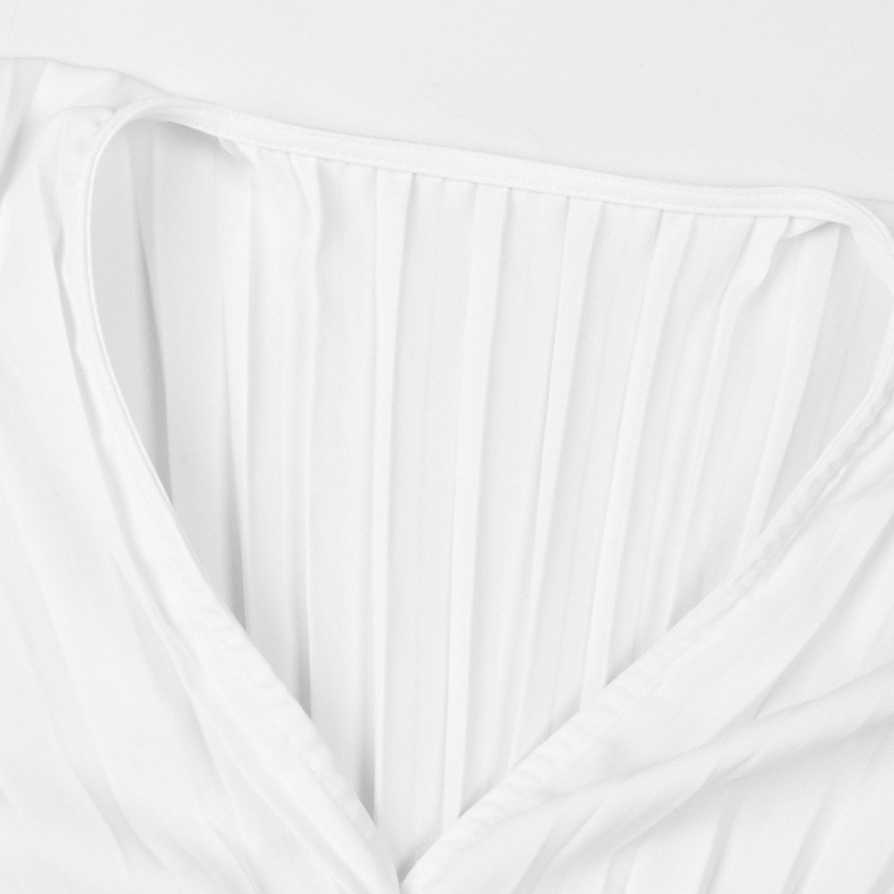 Design Sense Elegant Style Slim Top Autumn New V-neck Waist Tie Heavy Work Pleated Flare Sleeve High Waist Shirt