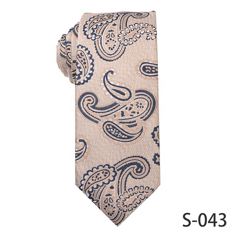 [Hot Sale] Fashionable Khaki Slim Neckties High Quality 100% Polyester Ties For Men Various Designs Option