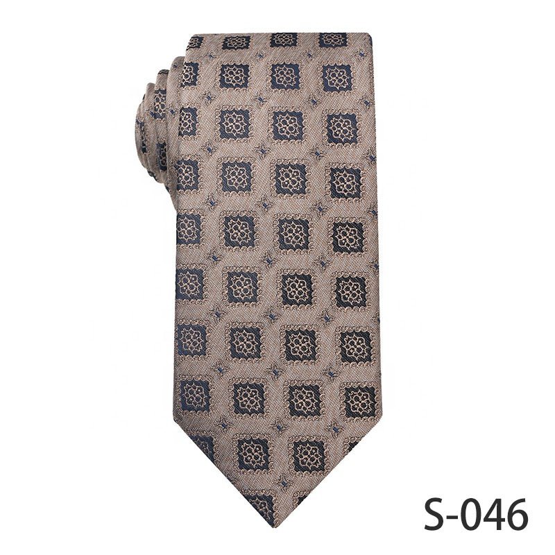 [Hot Sale] Fashionable Khaki Slim Neckties High Quality 100% Polyester Ties For Men Various Designs Option