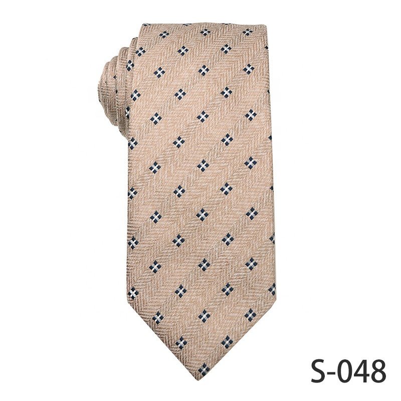 [Hot Sale] Fashionable Khaki Slim Neckties High Quality 100% Polyester Ties For Men Various Designs Option