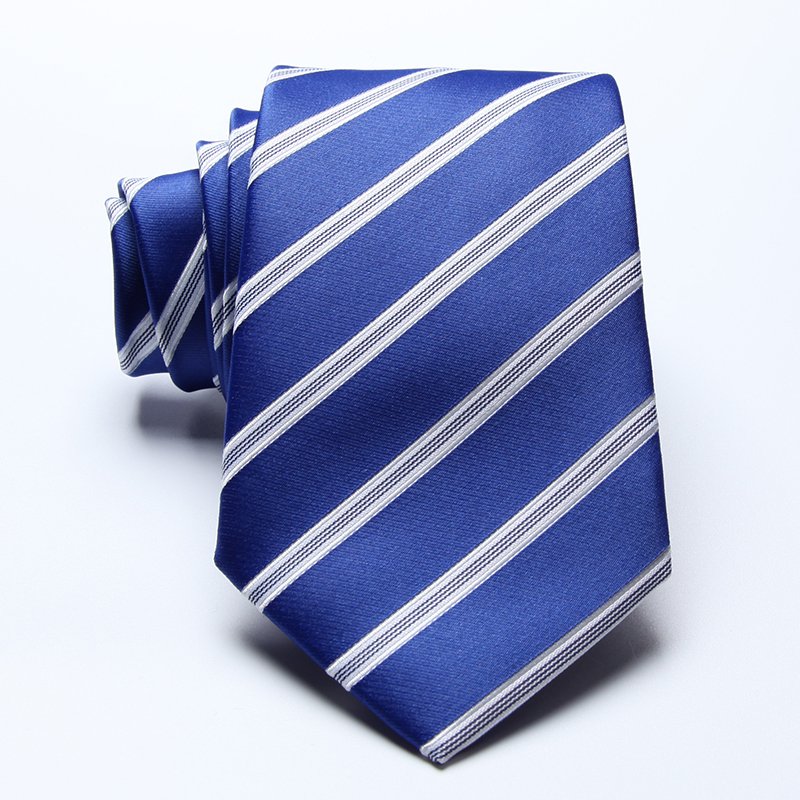 Mini MOQ high quality recycled polyester woven blue white striped design handmade ties men set for man necktie