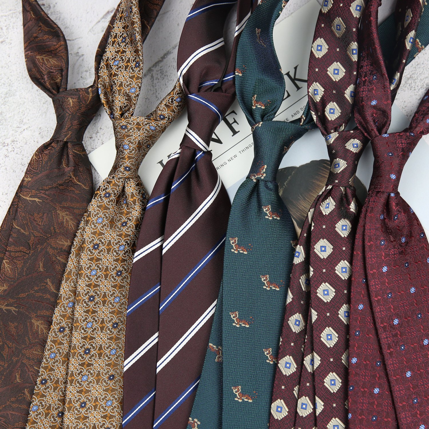 Men's striped flower 8cm neck tie suit Italian vintage wine red coffee color groom wedding business neck tie