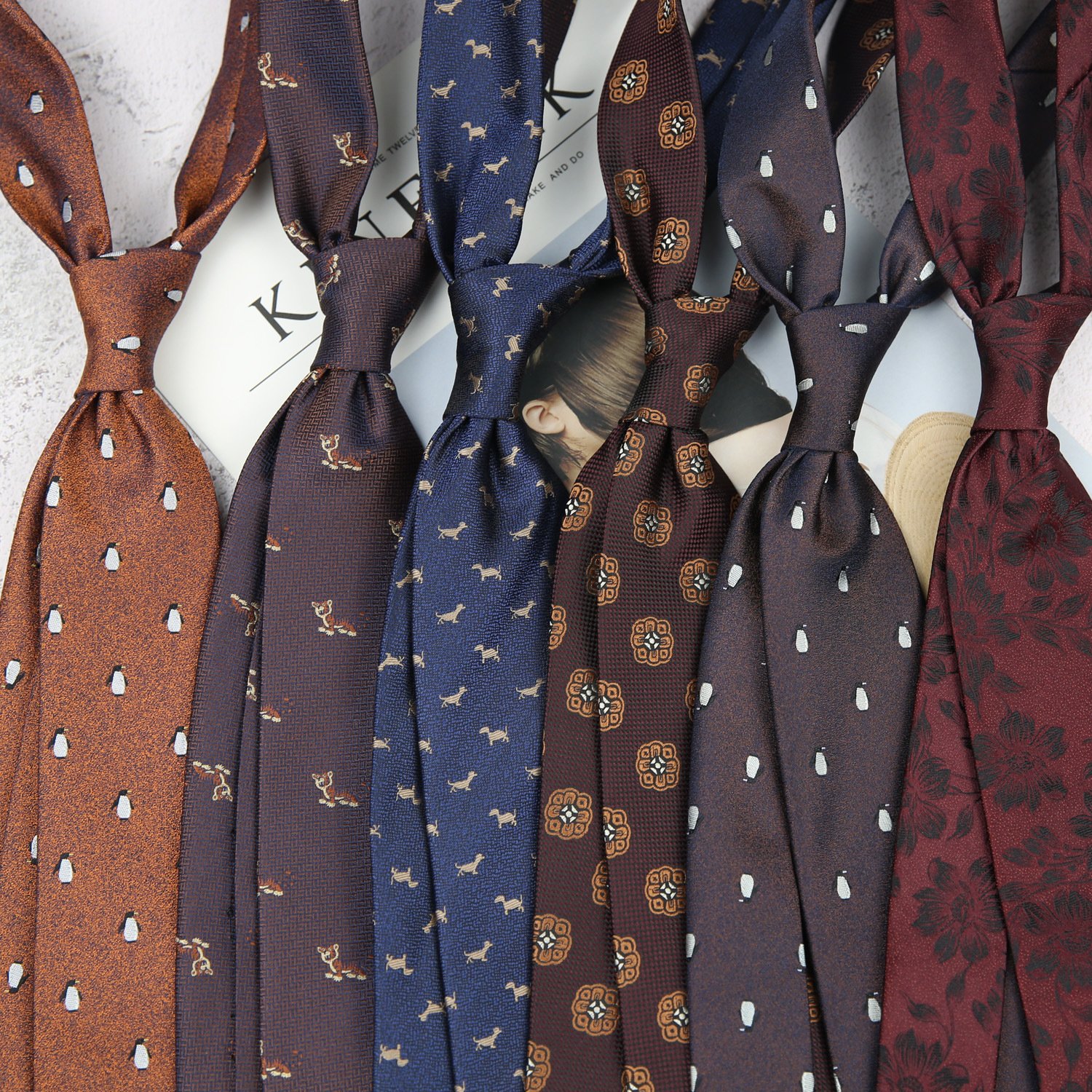 Men's striped flower 8cm neck tie suit Italian vintage wine red coffee color groom wedding business neck tie
