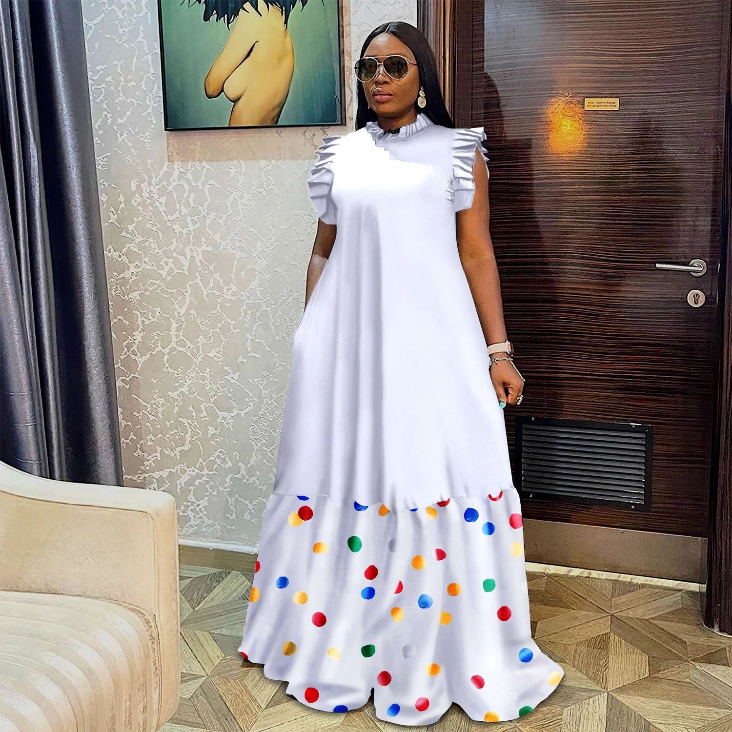 African Print Dresses for Women 2023 Plus Size Evening Party Long Dress Africa Clothing Elegant Kaftan Muslim Summer Maxi Dress