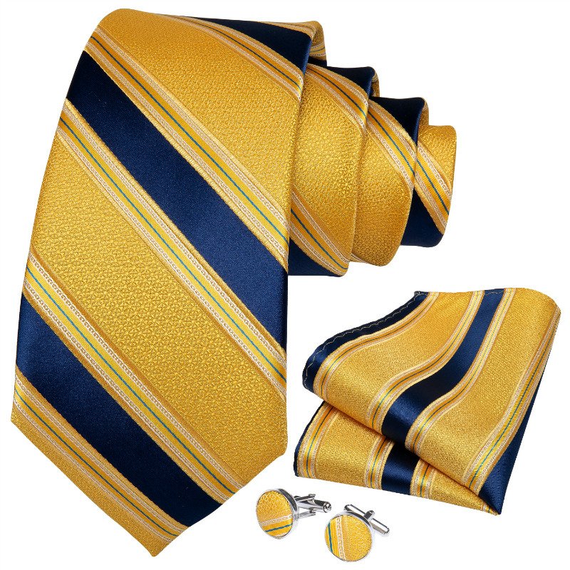 Wholesale High Quality Gold Blue 8.5cm Width Striped 100% Silk Neck Ties For Men