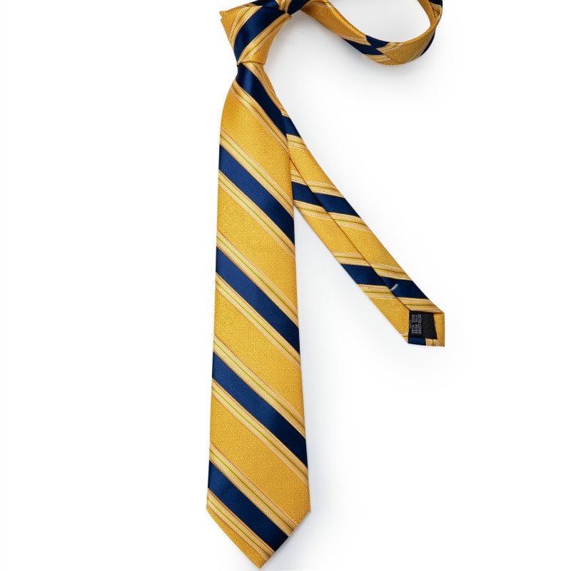Wholesale High Quality Gold Blue 8.5cm Width Striped 100% Silk Neck Ties For Men