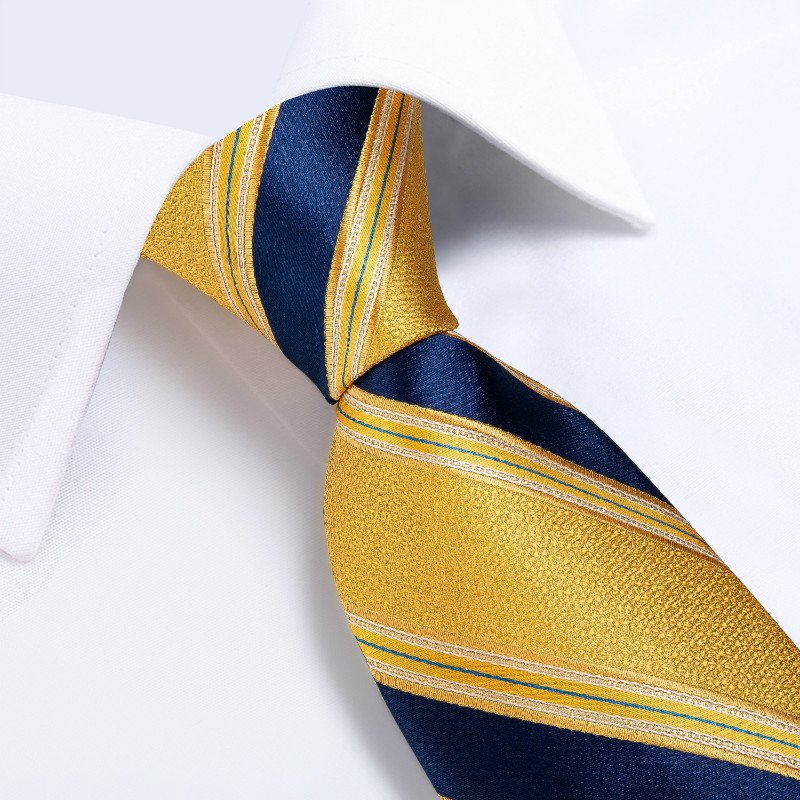 Wholesale High Quality Gold Blue 8.5cm Width Striped 100% Silk Neck Ties For Men