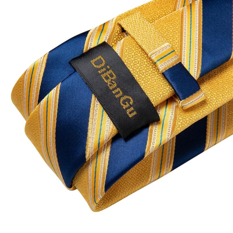 Wholesale High Quality Gold Blue 8.5cm Width Striped 100% Silk Neck Ties For Men